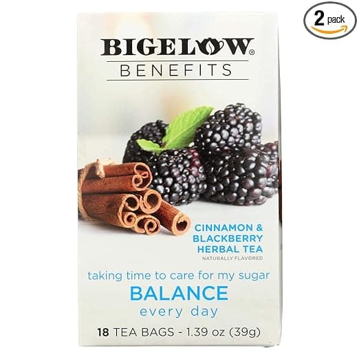 Bigelow Benefits Herbal Tea (Pack of 2) Cinnamon & Blackberry Herbal Tea, 18 Count