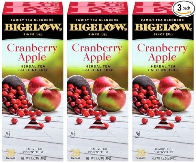 Bigelow Cranberry Apple Herbal Tea Bags 28-Count Box (Pack of 3) Cranberry Apple Hibiscus Flavored Herbal Tea Bags